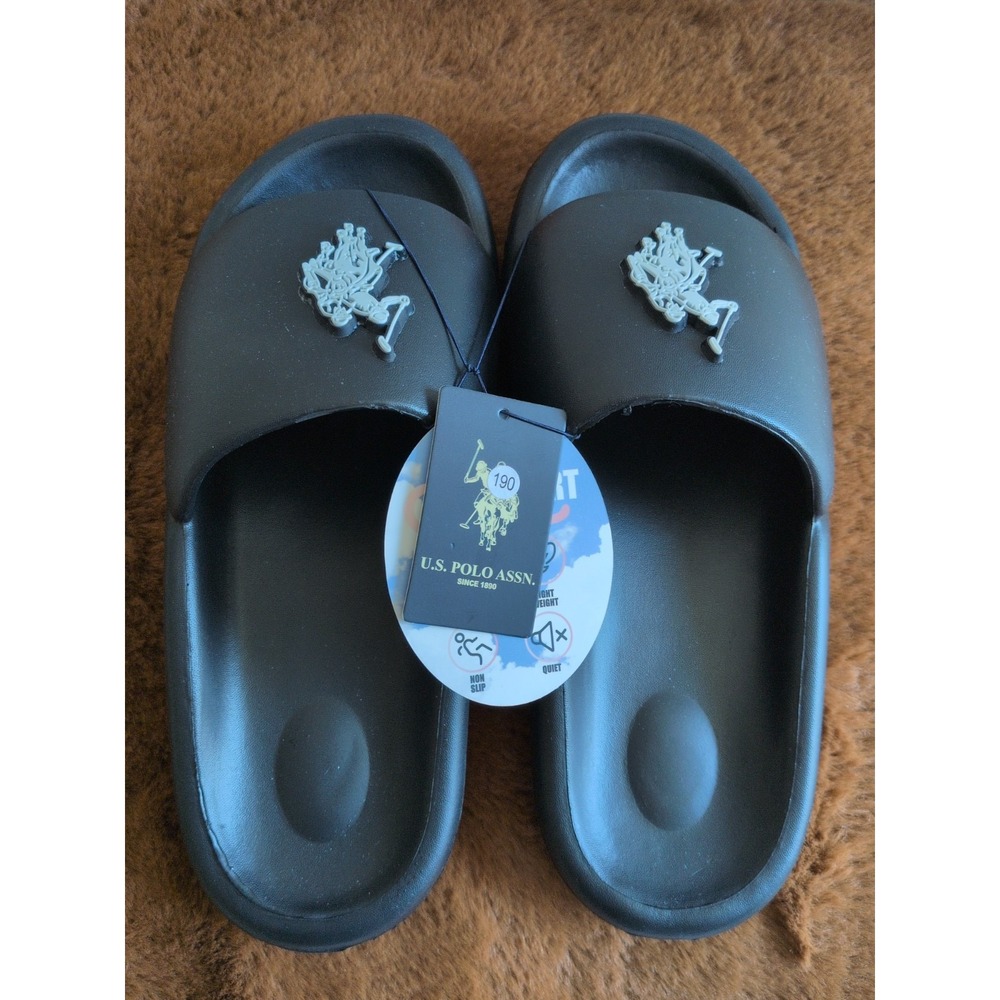 U.S. Polo Assn. Men's Slide Sandals Black Logo Size L 11-12/ EU 44-45 Y3256A